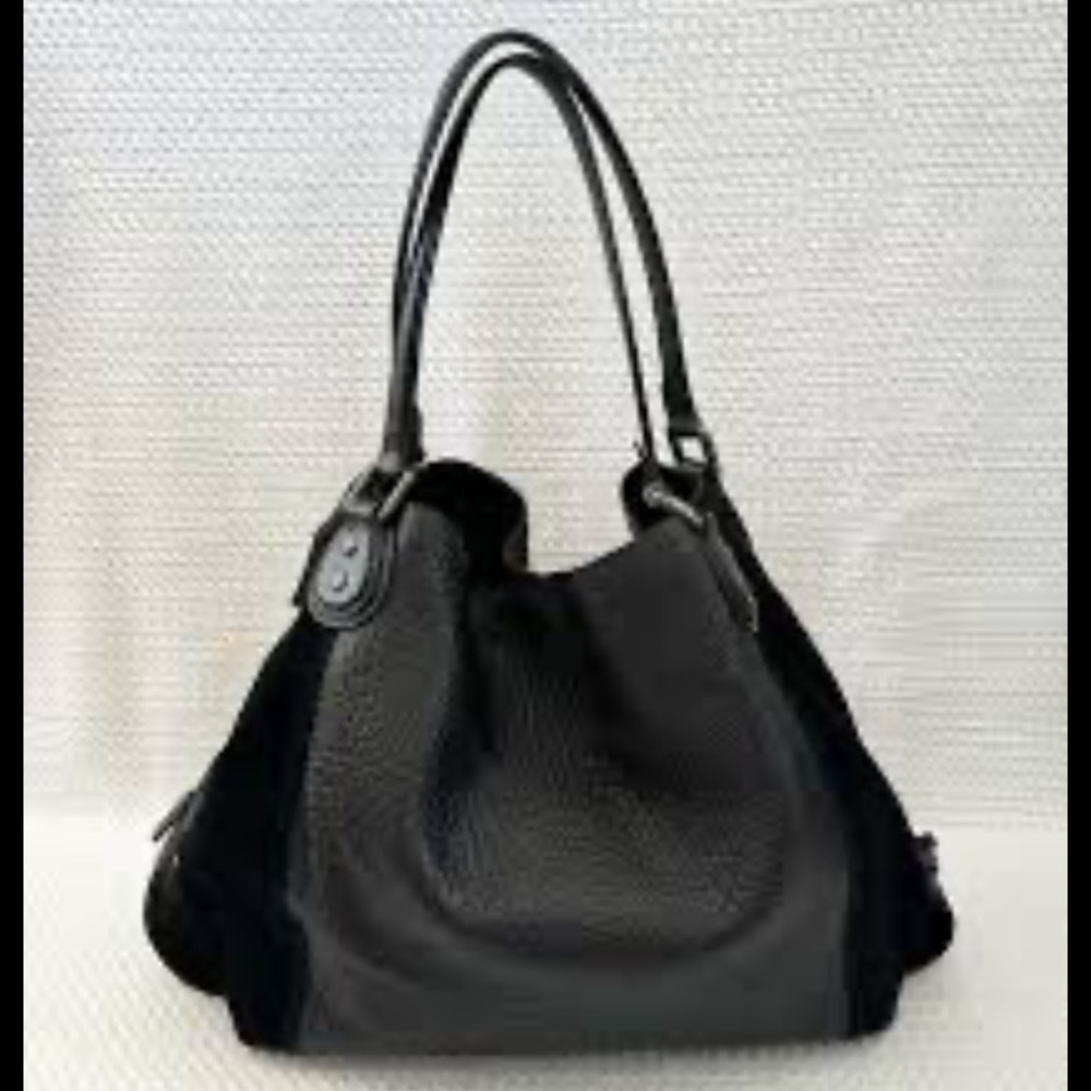 Coach Edie leather and suede hobo tote bag with zippered top